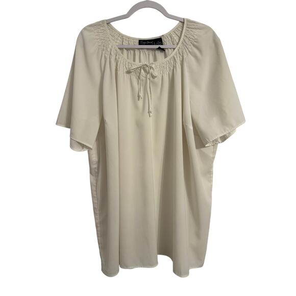 Maggie Barnes Womens Plus 2X Cottagecore Smocked V Neck Tie White Blouse Classic - Picture 1 of 11
